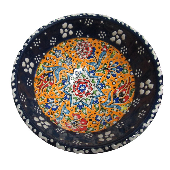 4 Turkish Mini Finger Bowl Handmade Hand Painted Raised Paint Ceramic Pottery 5" - Picture 2 of 8